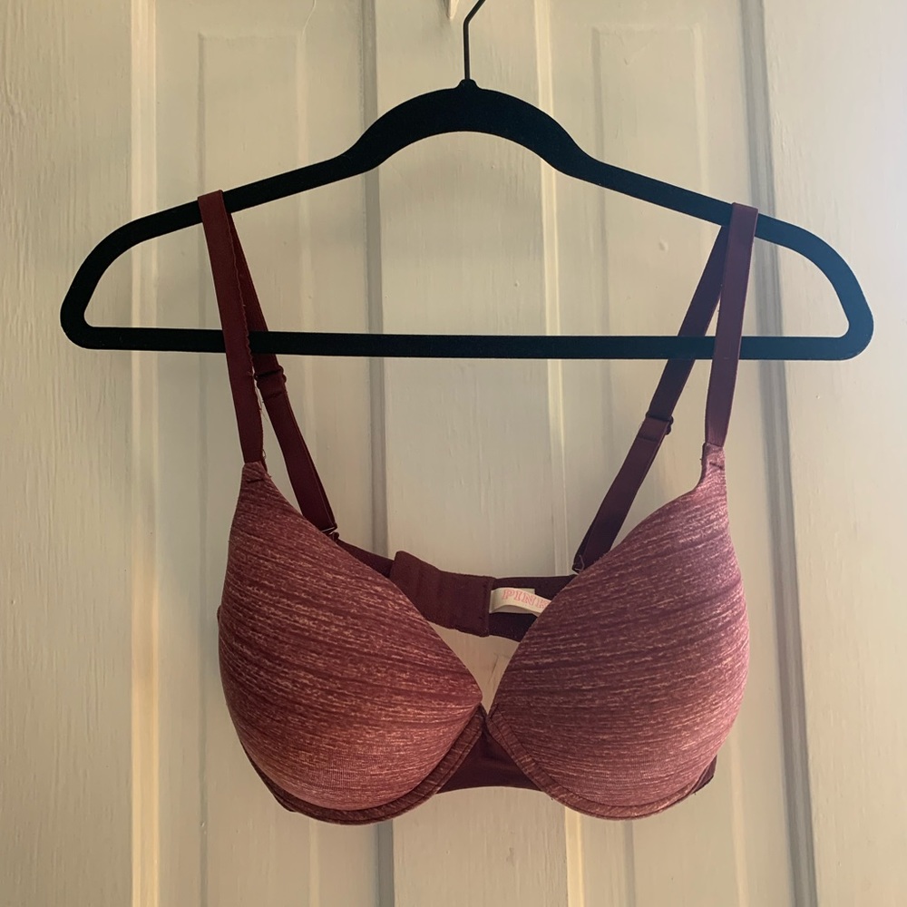 Victoria’s Secret maroon T-shirt push up bra